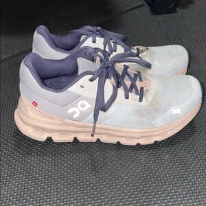 On Running Sneakers in Gray and Light Pink